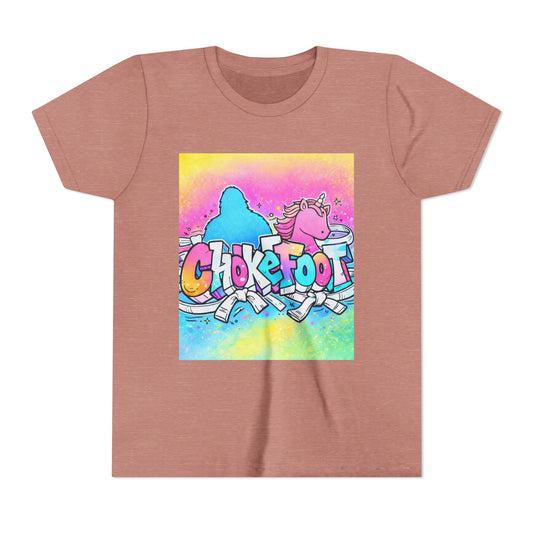 Youth Tee — Colorful 'Chokefoot' Cartoon Unicorn & Bigfoot Graphic