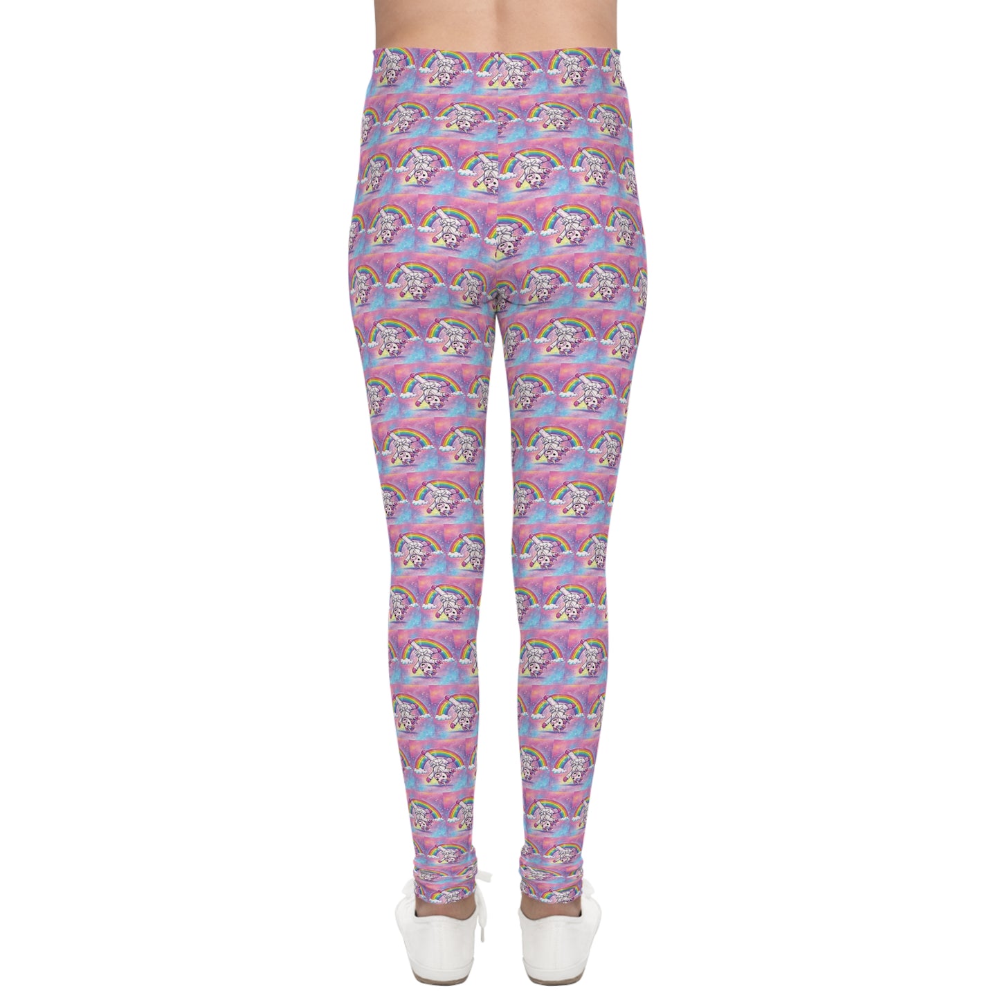Cartwheel Unicorn Rainbow Youth Leggings — Pink Pastel All-Over Print