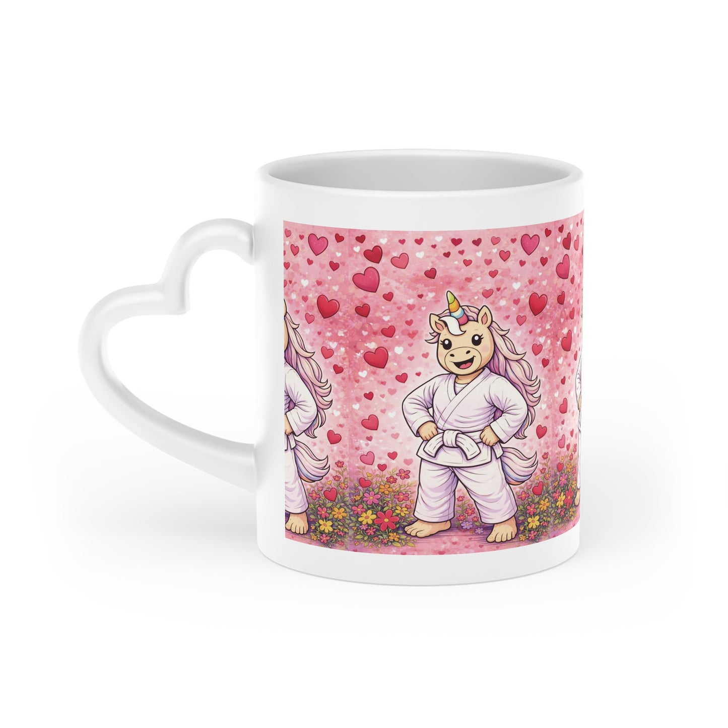 Unicorn Jiu-Jitsu Mug — Cute Heart Background Coffee Cup for Martial Arts Fans
