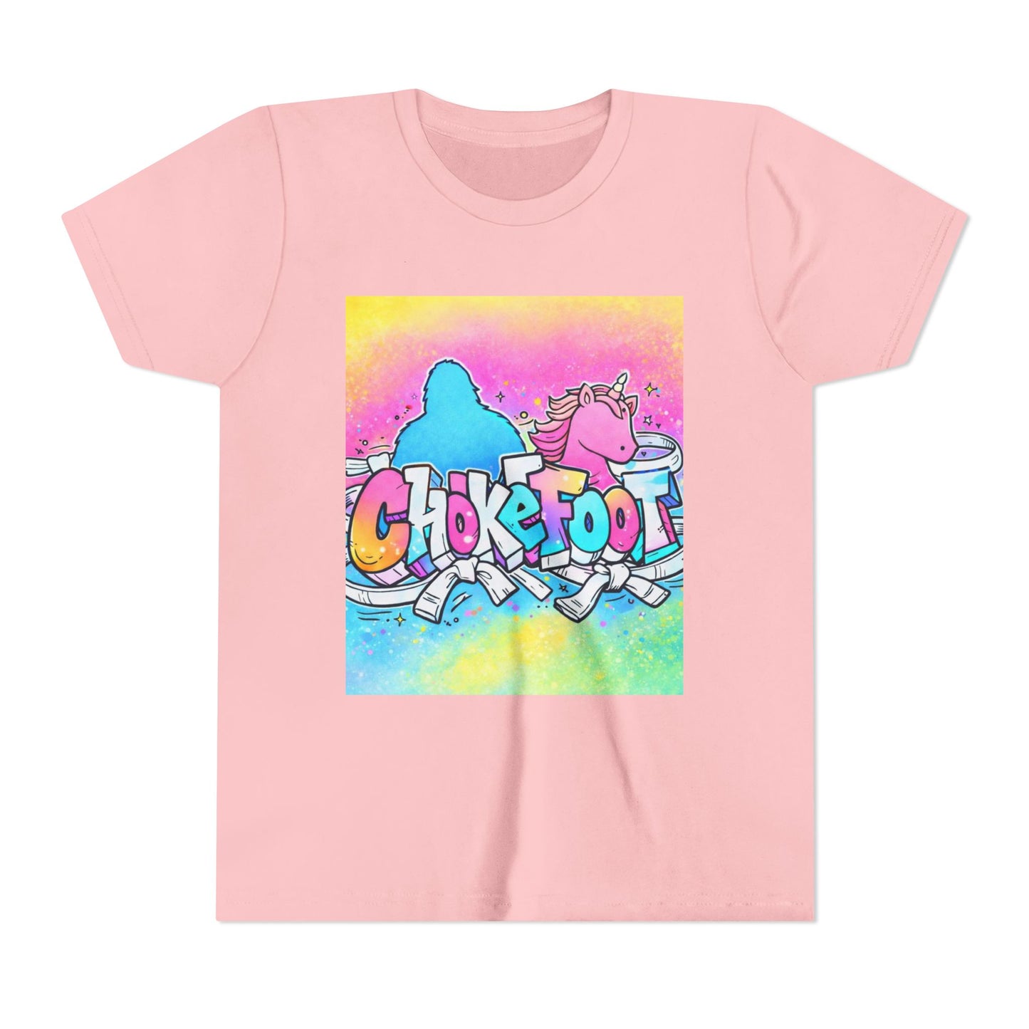 Youth Tee — Colorful 'Chokefoot' Cartoon Unicorn & Bigfoot Graphic