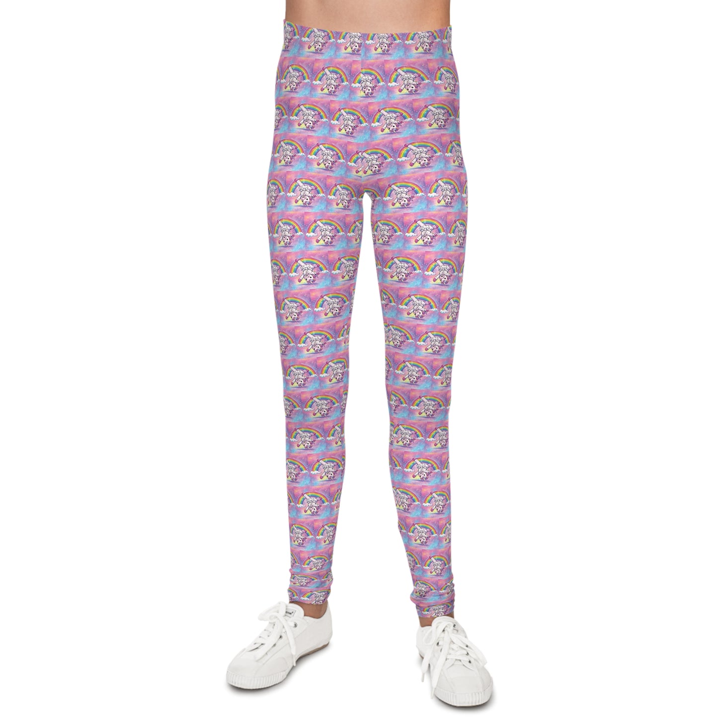 Cartwheel Unicorn Rainbow Youth Leggings — Pink Pastel All-Over Print