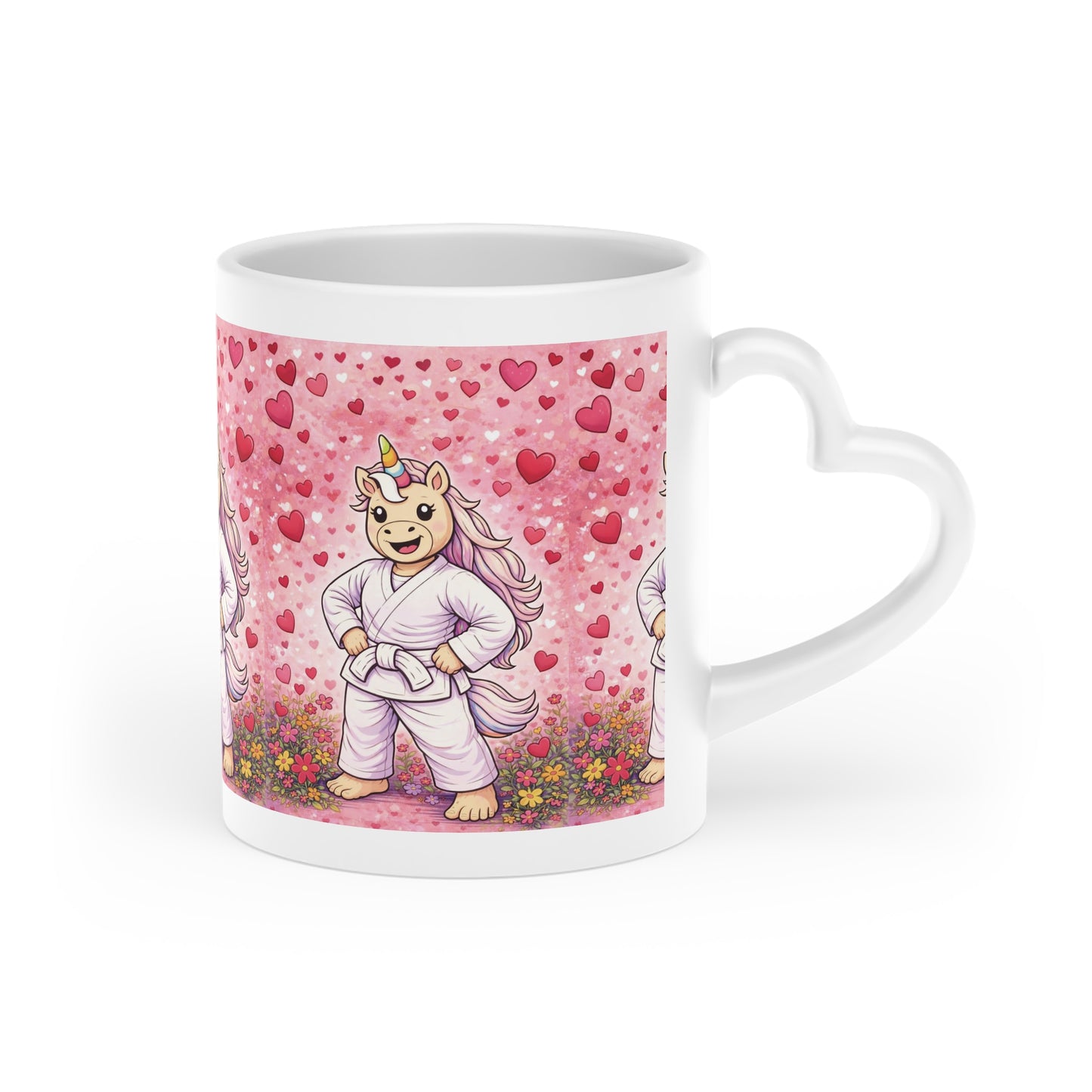 Unicorn Jiu-Jitsu Mug — Cute Heart Background Coffee Cup for Martial Arts Fans