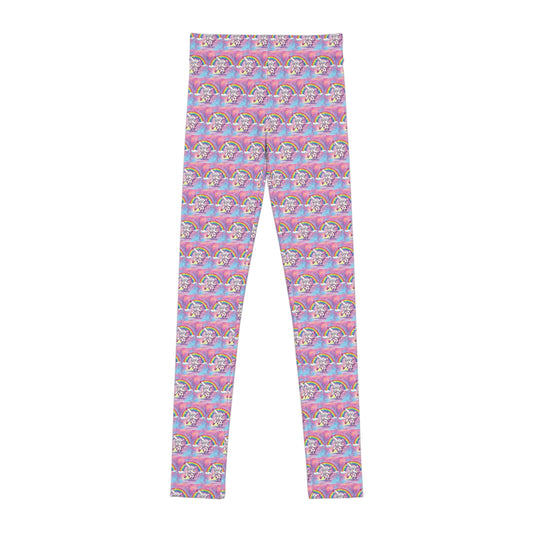 Cartwheel Unicorn Rainbow Youth Leggings — Pink Pastel All-Over Print
