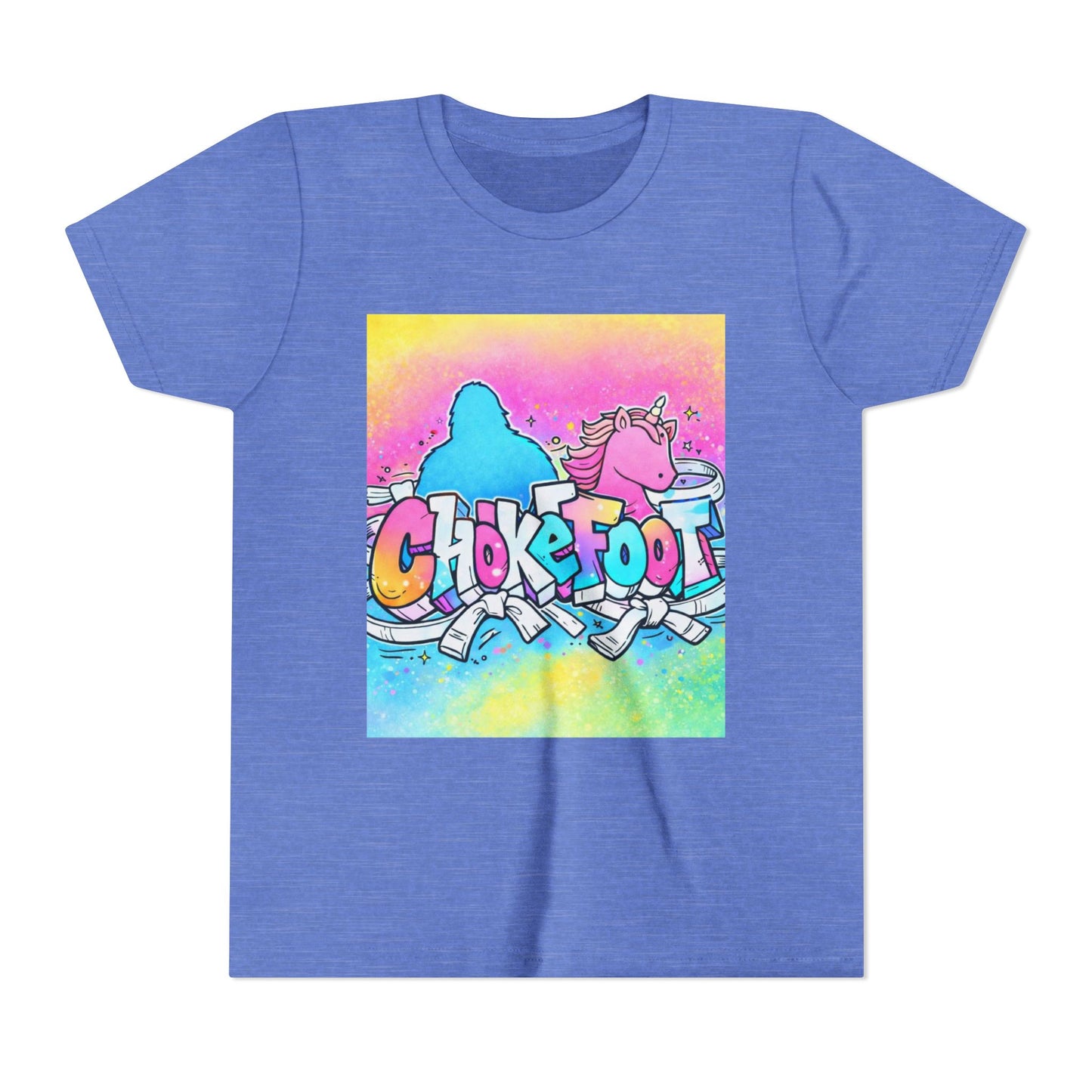 Youth Tee — Colorful 'Chokefoot' Cartoon Unicorn & Bigfoot Graphic